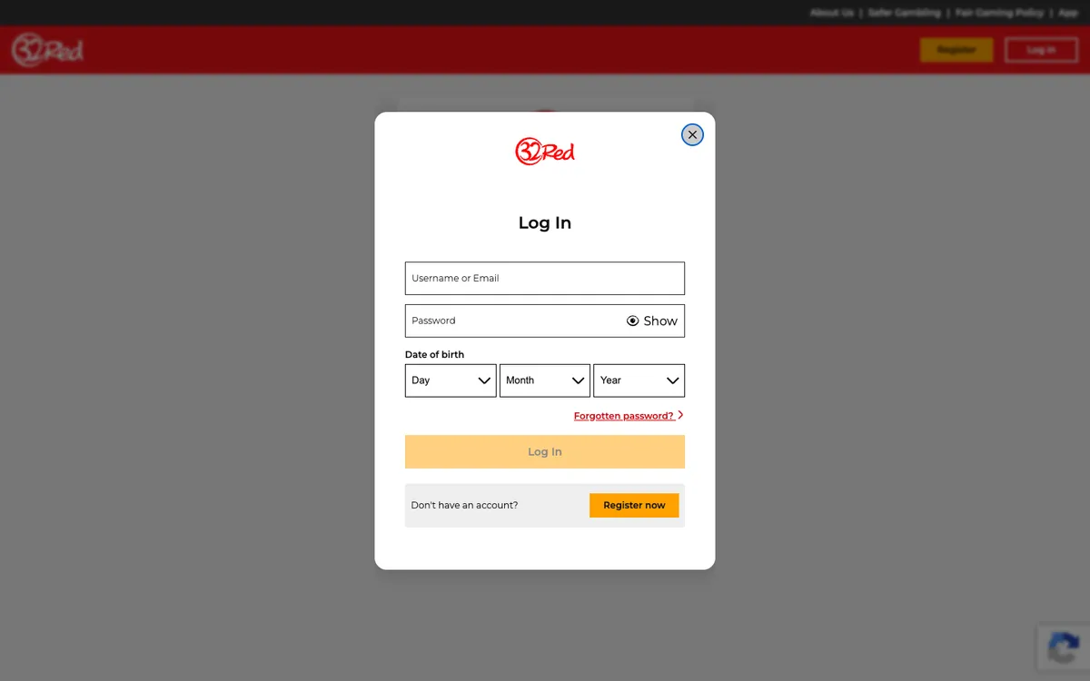 32Red Casino — Sign-up, captured from Canada