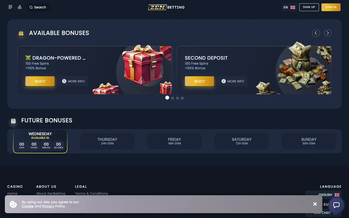 ZenBetting Casino — Promotions, captured from Austria