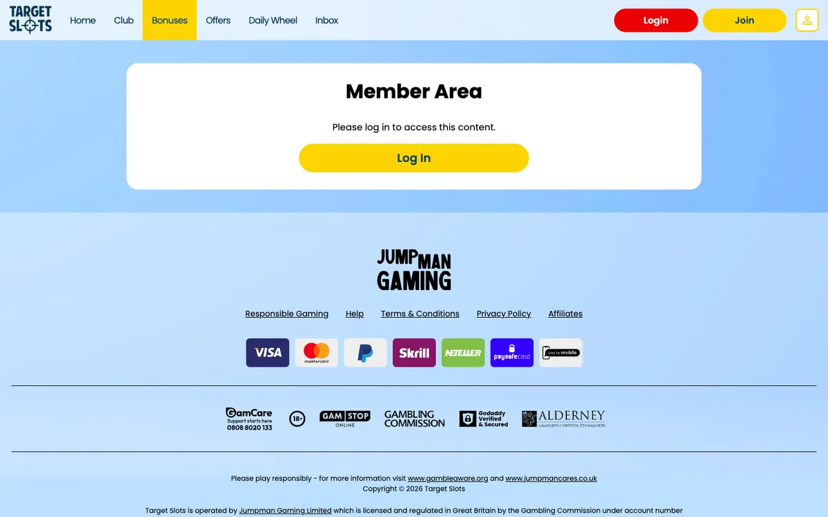 Target Slots Casino — «Акции», снято из страны Великобритания