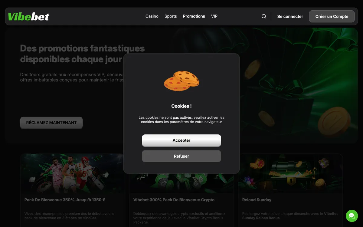 Vibebet Casino — «Акции», снято из страны Франция