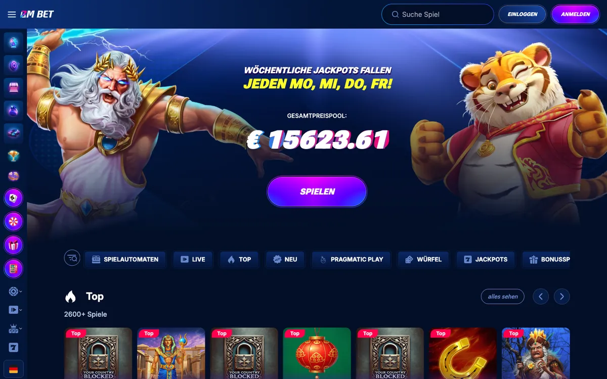 Bm.bet Casino — Home page, captured from Germany
