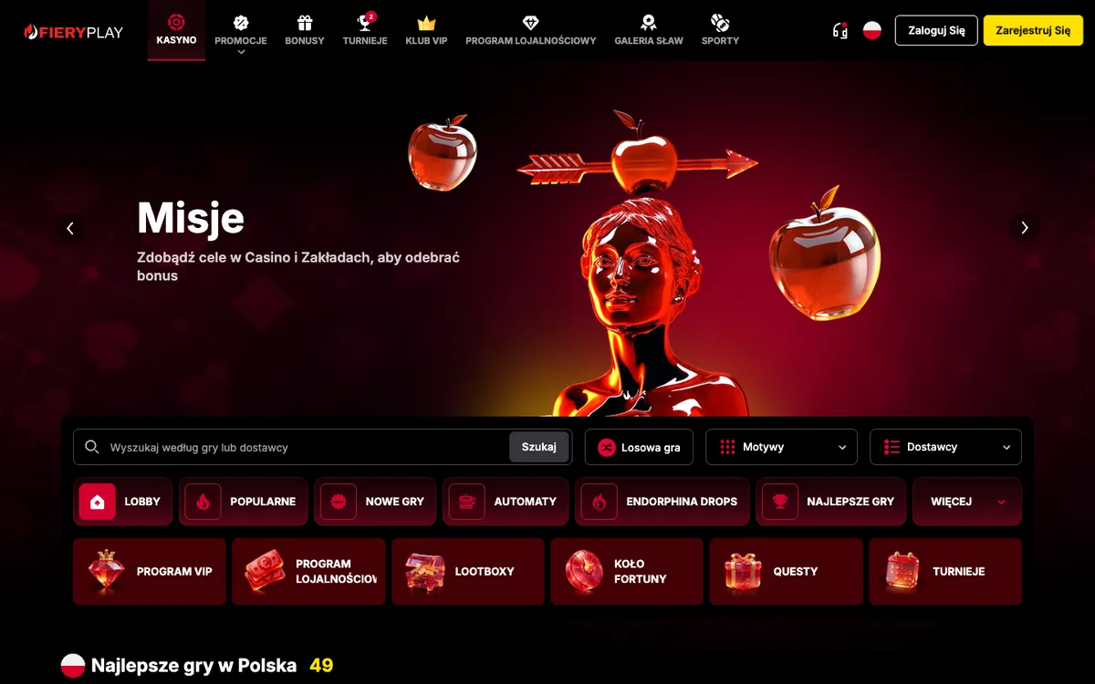 Fiery Play Casino — Home page, captured from Poland
