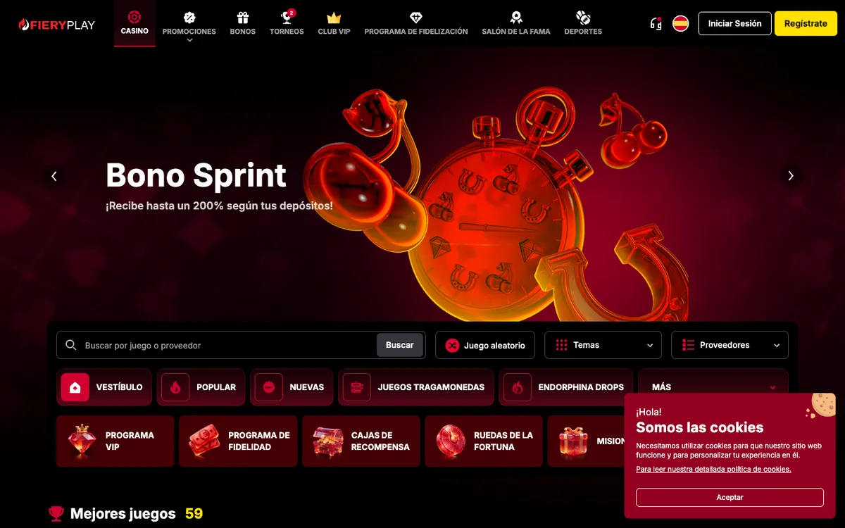 Fiery Play Casino — Home page, captured from Argentina