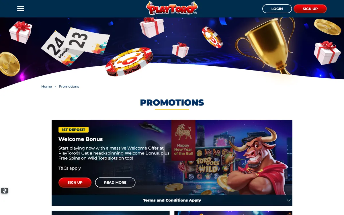 PlayToro Casino — Promotions, captured from United Kingdom