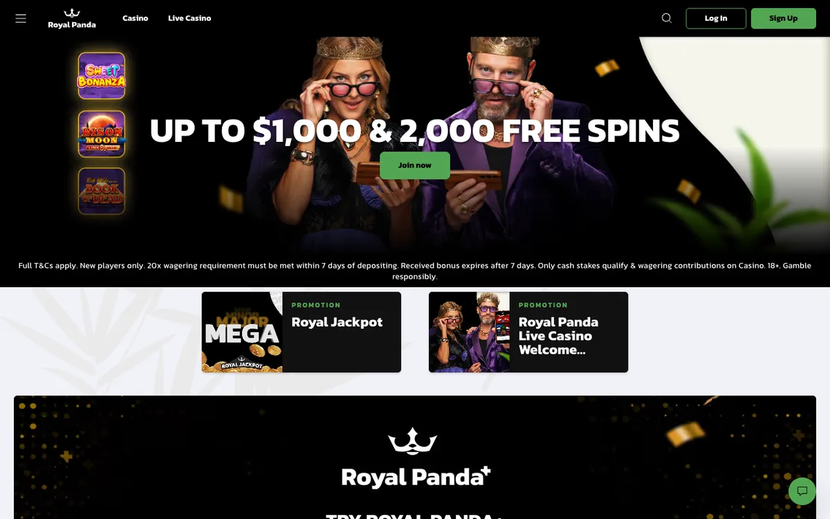 Royal Panda Casino — Home page, captured from New Zealand