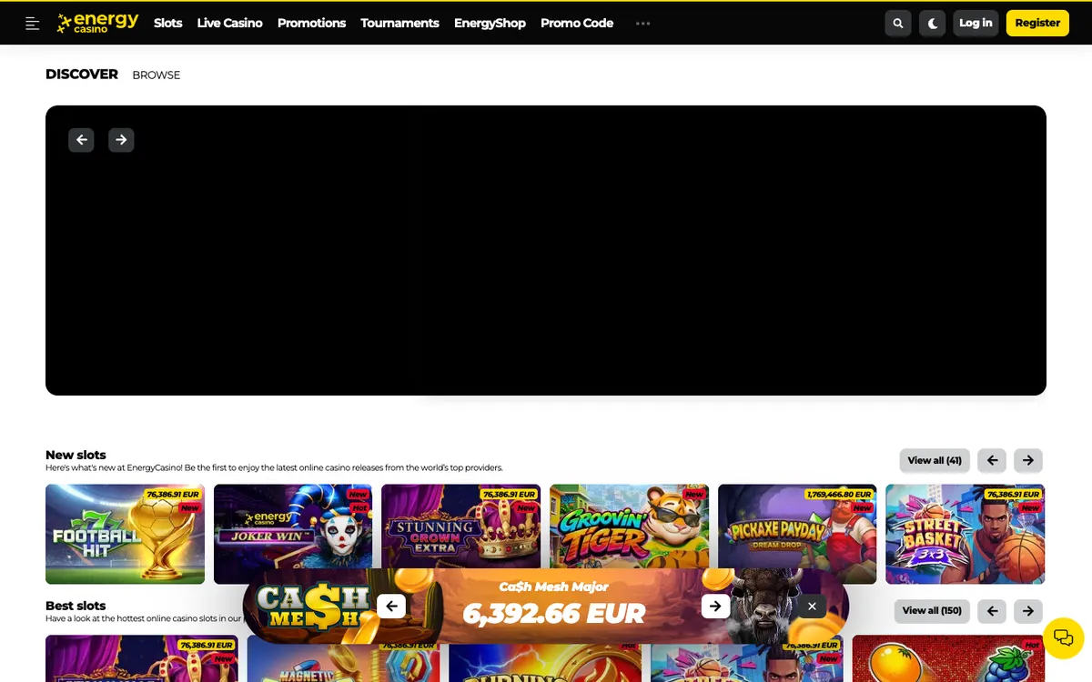 EnergyCasino — Home page, captured from Portugal