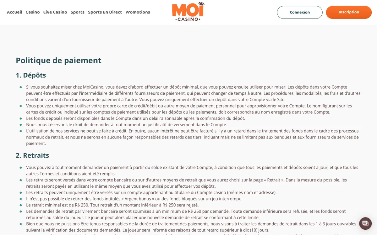 MoiCasino — Payments, captured from France