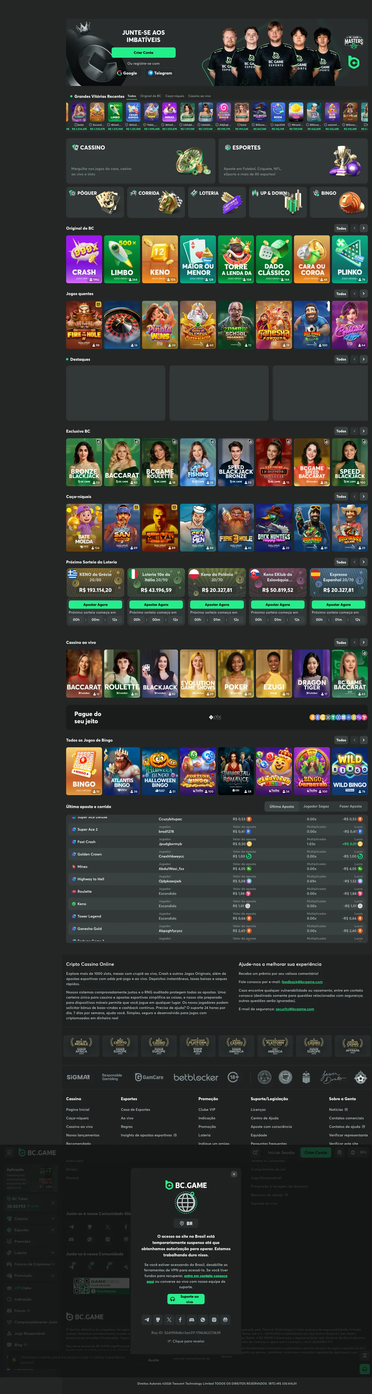 BC.Game Casino — Home page, captured from Brazil