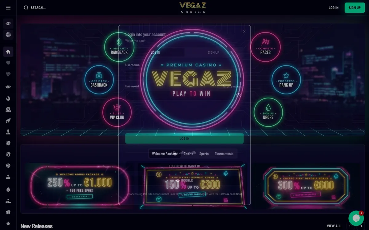 Vegaz Casino — «Регистрация», снято из страны Финляндия