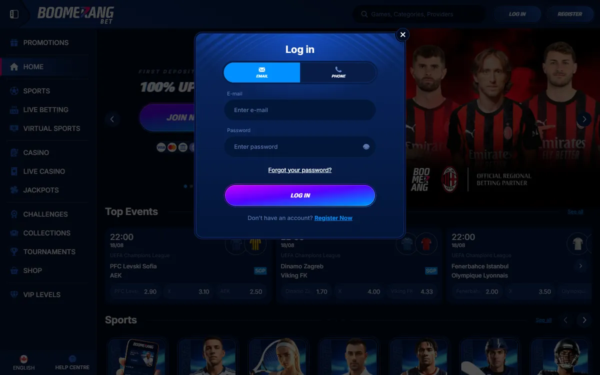 Boomerang-bet Casino — Sign-up, captured from Canada