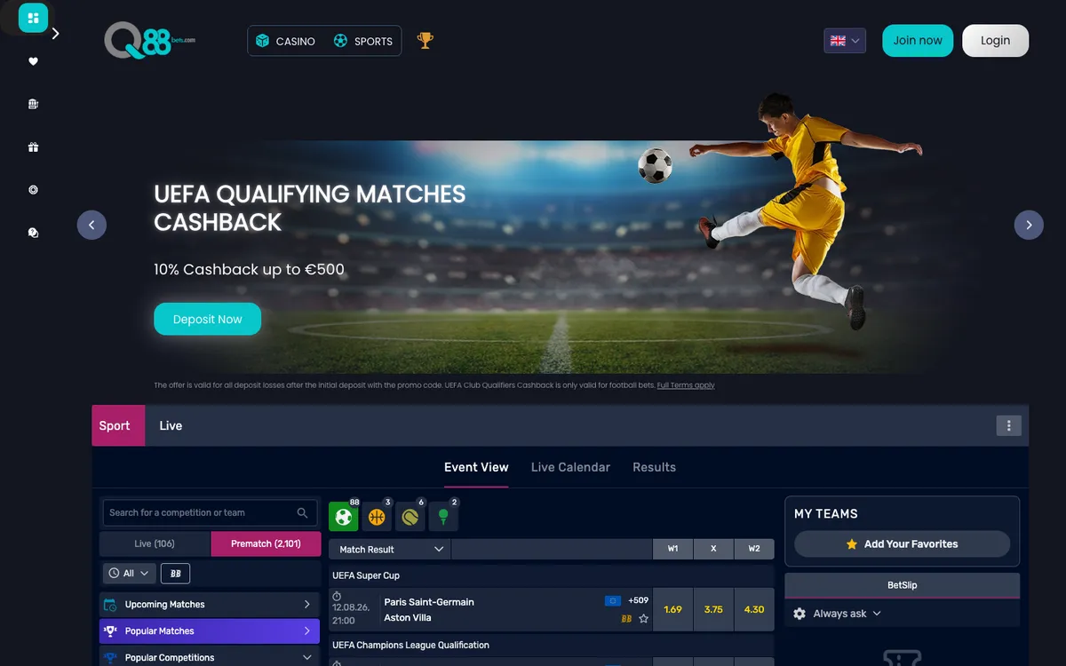 Q88Bets Casino — «Главная», снято из страны Испания