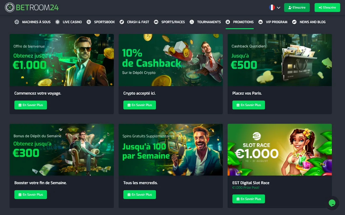 Betroom24 Casino — Promotions, captured from France