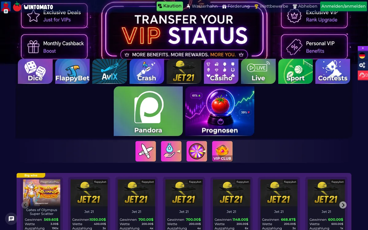 WinTomato Casino — Home page, captured from Austria