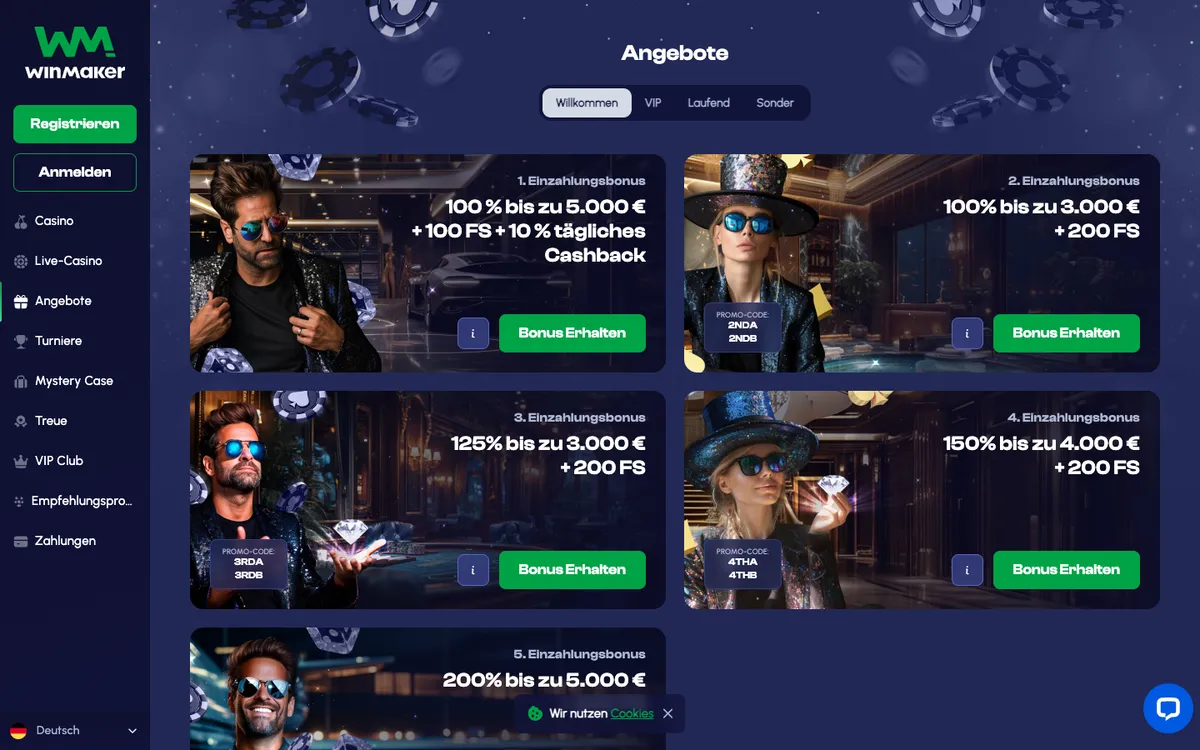 Winmaker Casino — Promotions, captured from Germany