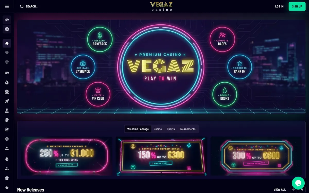 Vegaz Casino — «Главная», снято из страны Новая Зеландия