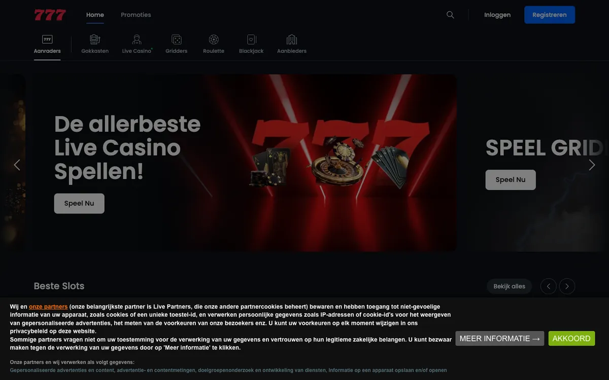 Casino777.nl — Home page, captured from Netherlands