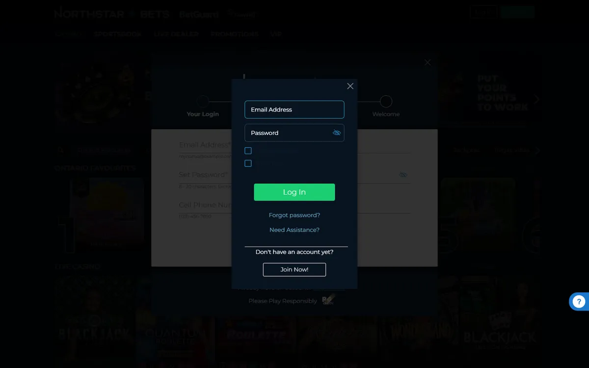 Northstar Bets Casino Ontario — Sign-up, captured from Canada