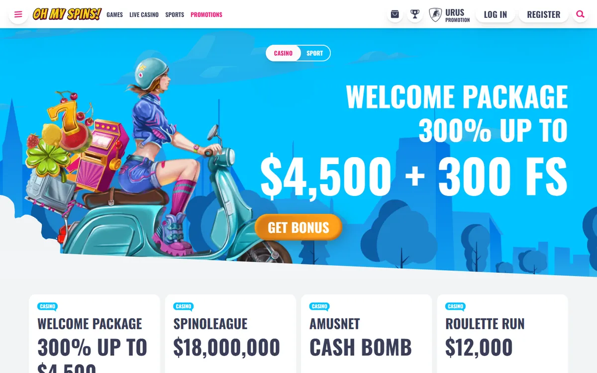 OhMySpins Casino — «Акции», снято из страны Канада
