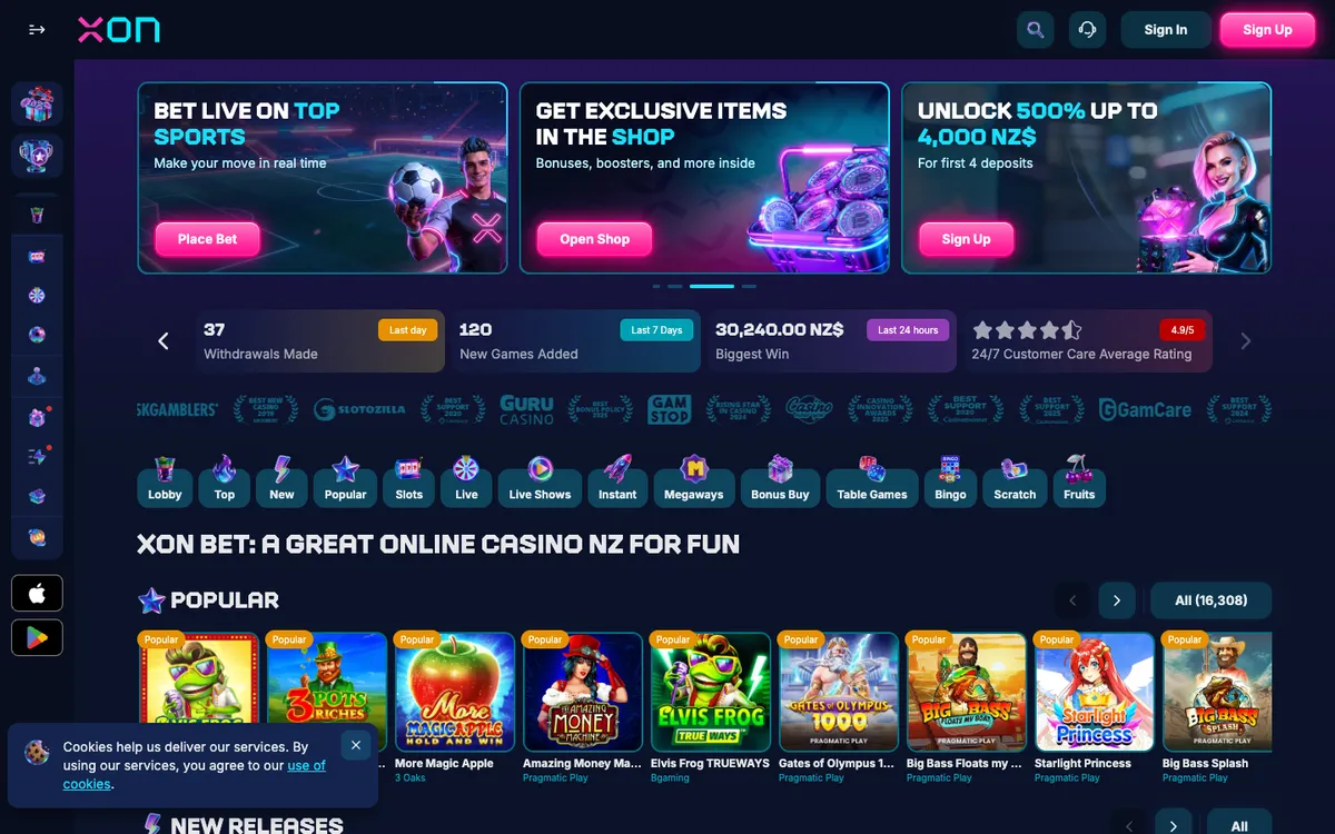 Xon Bet Casino — «Главная», снято из страны Новая Зеландия