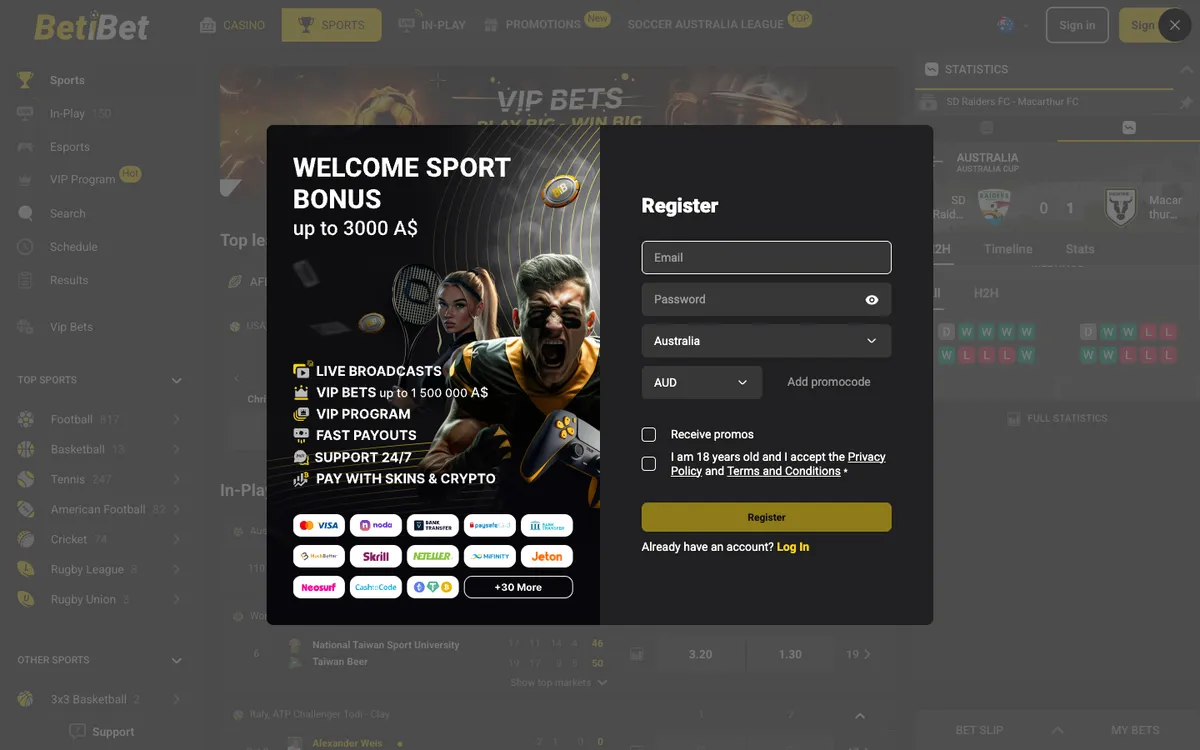 BETiBET Casino — Sign-up, captured from Australia