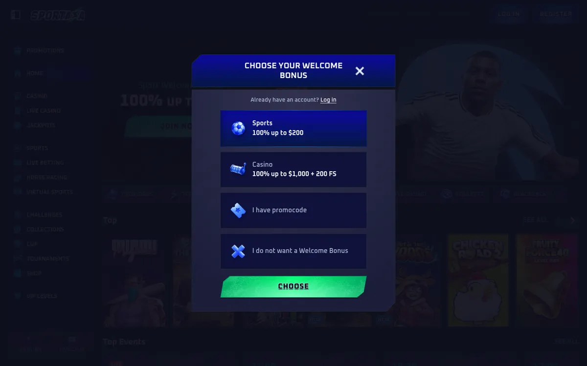 Sportaza Casino — Sign-up, captured from New Zealand