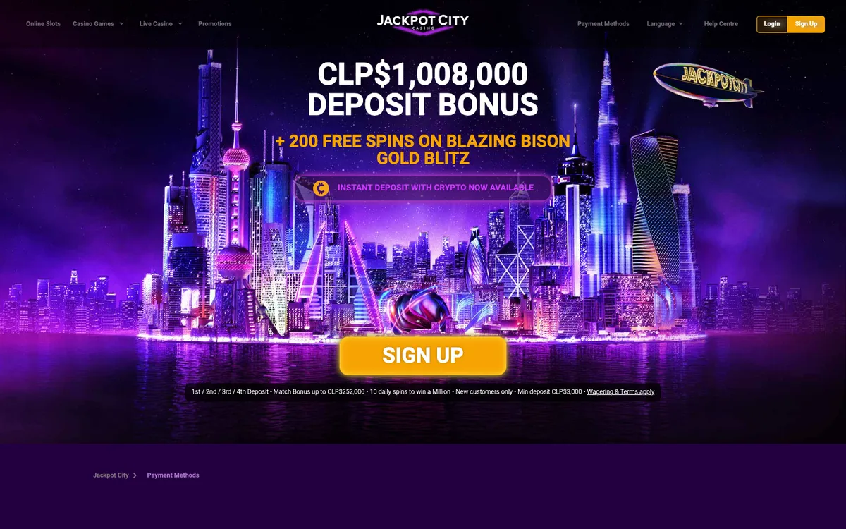 Jackpot City Casino — Payments, captured from Chile