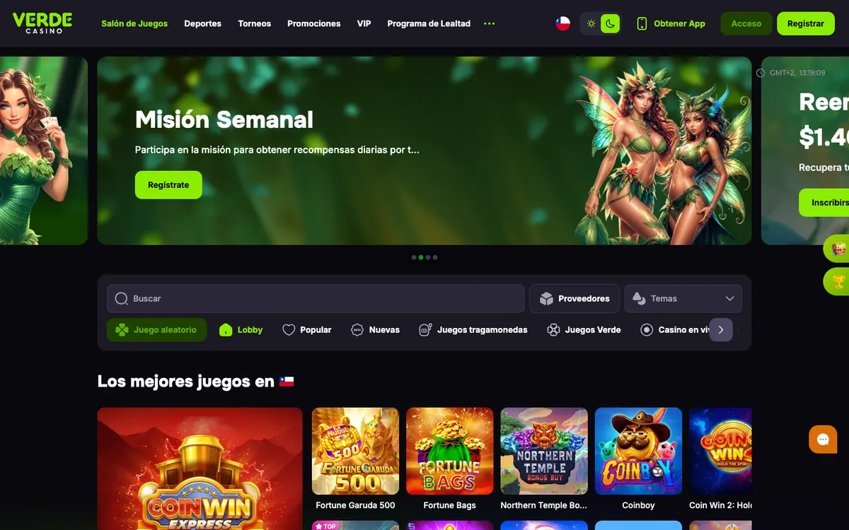 Verde Casino — Home page, captured from Chile