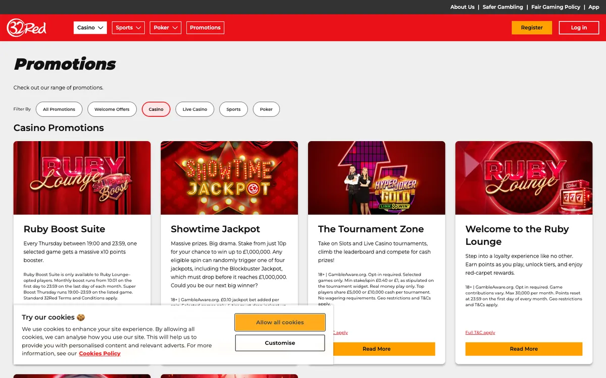 32Red Casino — Promotions, captured from Canada