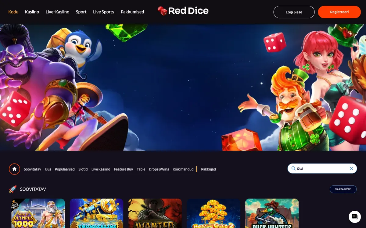 Red Dice Casino — Home page, captured from Estonia