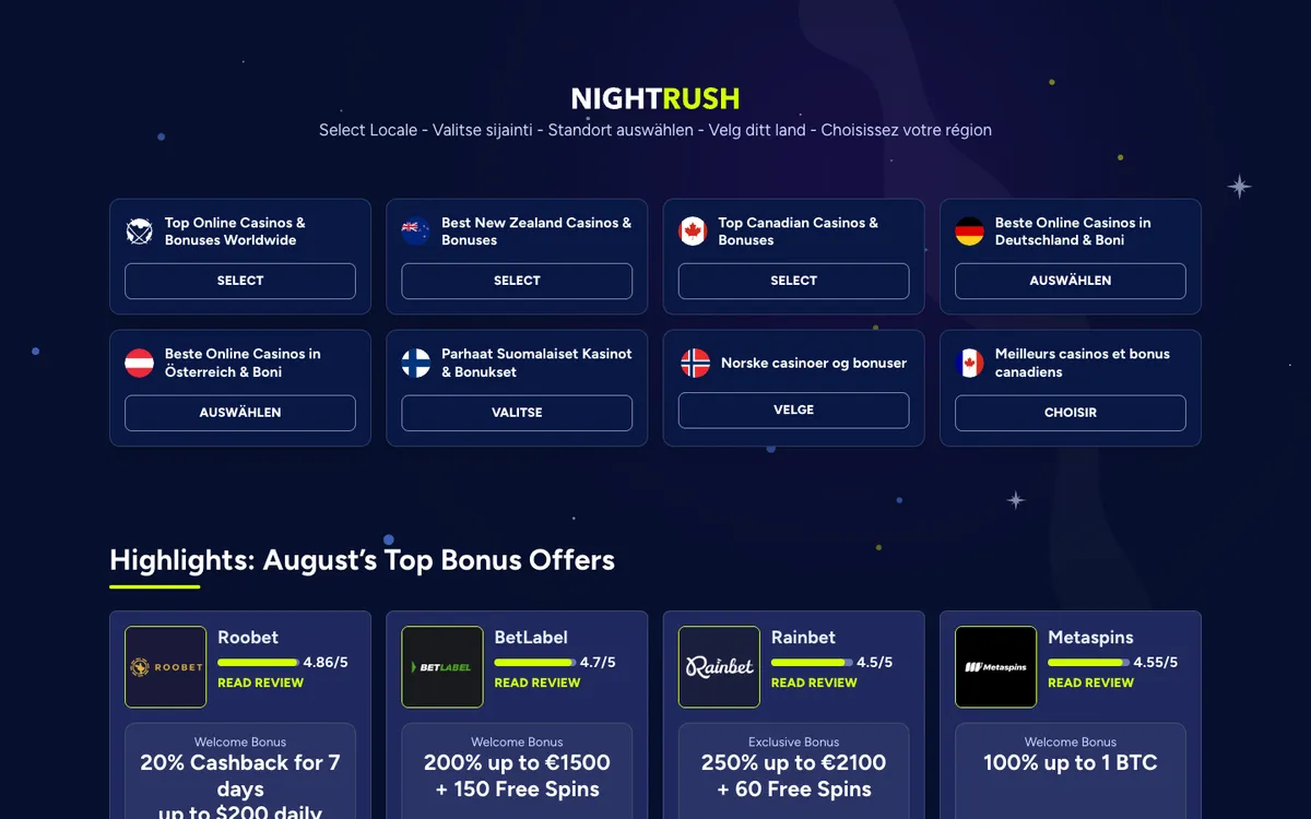 NightRush Casino — Home page, captured from Japan