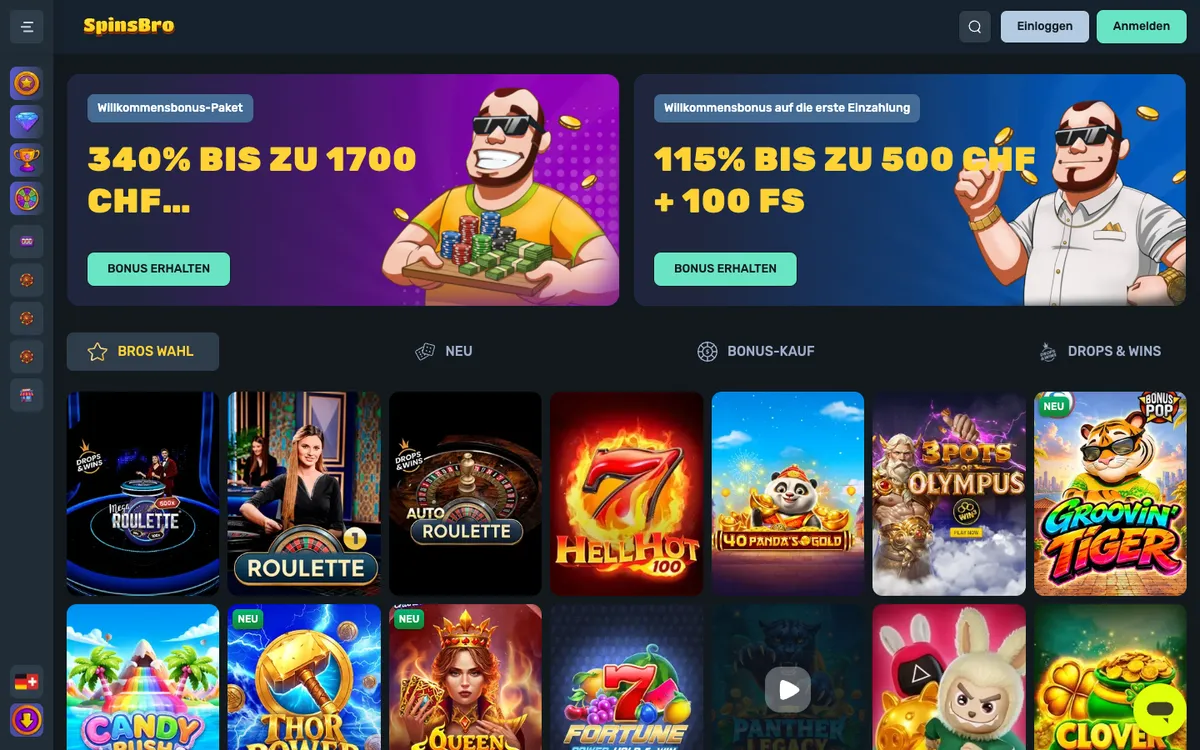 SpinsBro Casino — «Главная», снято из страны Швейцария