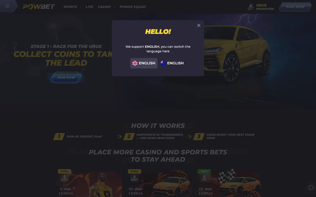 PowBet Casino — Promotions, captured from New Zealand