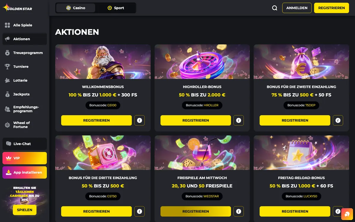 Golden Star Casino — Promotions, captured from Austria
