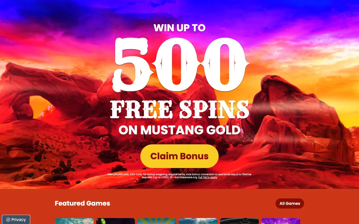 Wild West Wins Casino — Home page, captured from United Kingdom