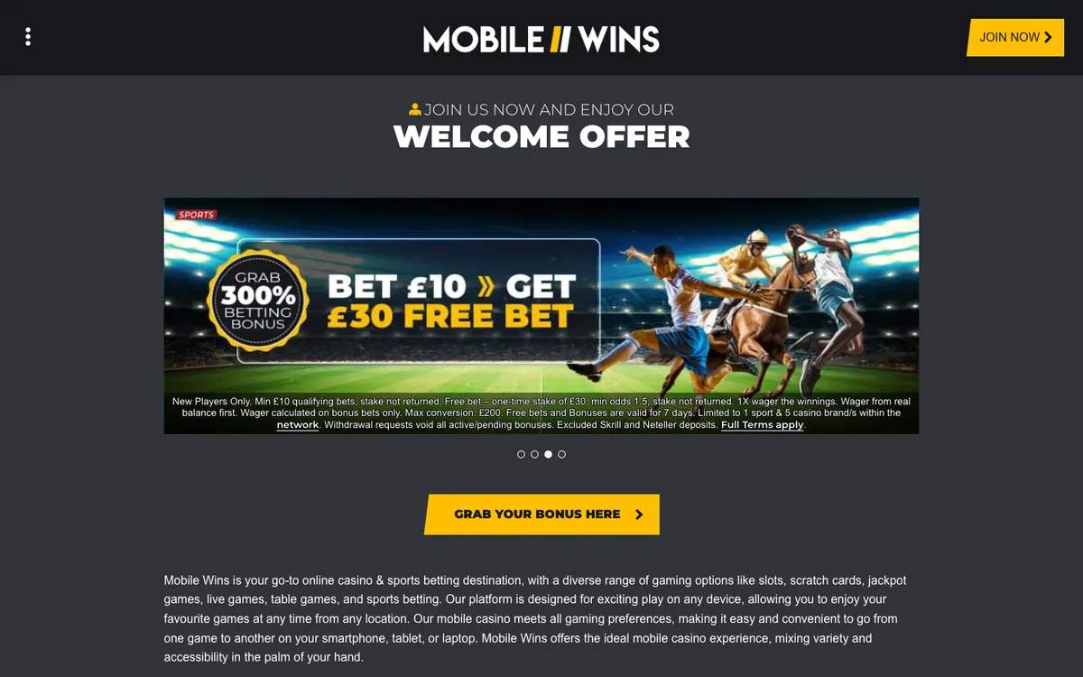Mobile Wins Casino — «Главная», снято из страны Бельгия