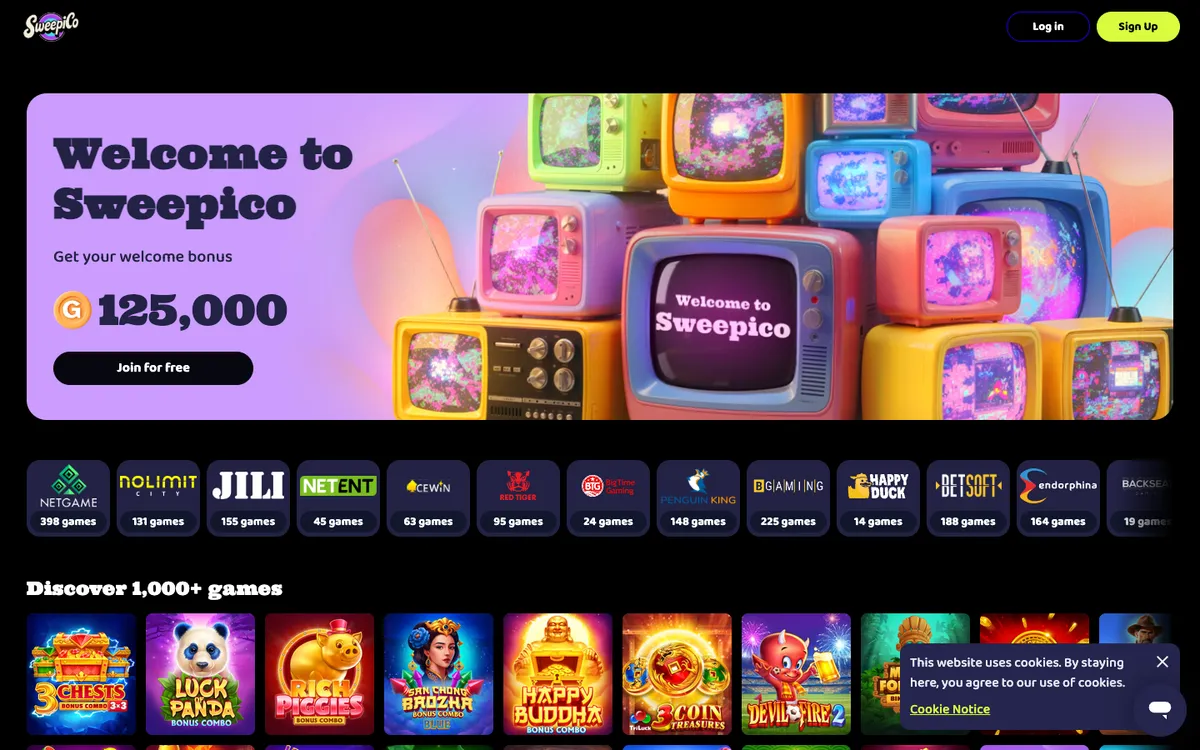 Sweepico Casino — Home page, captured from United States