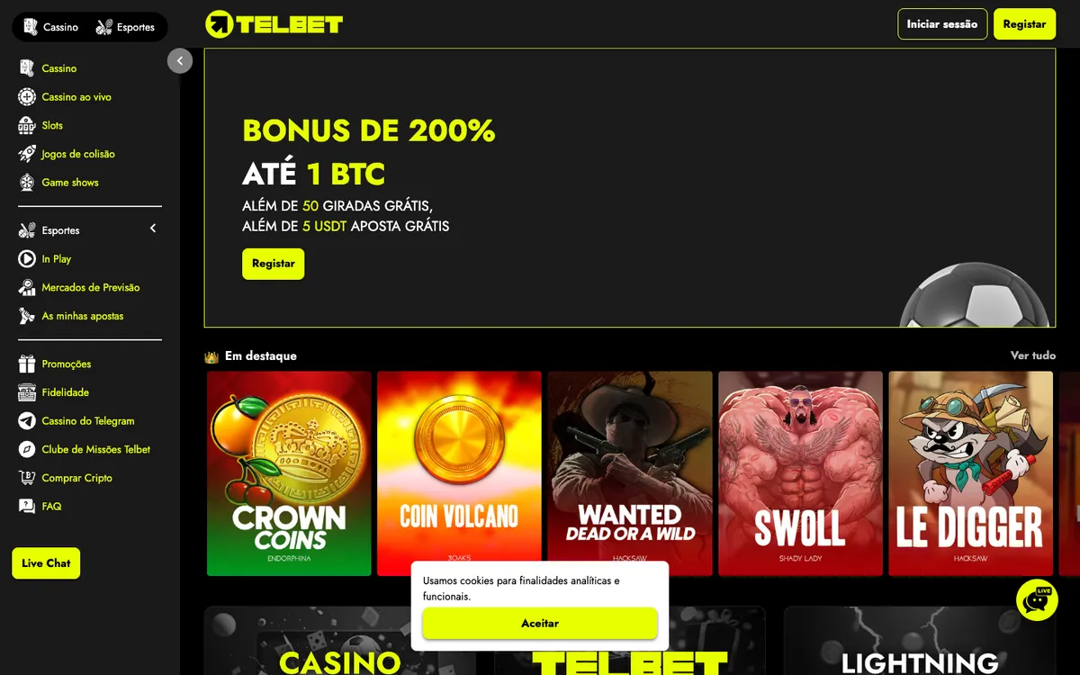 Telbet Casino — «Главная», снято из страны Бразилия