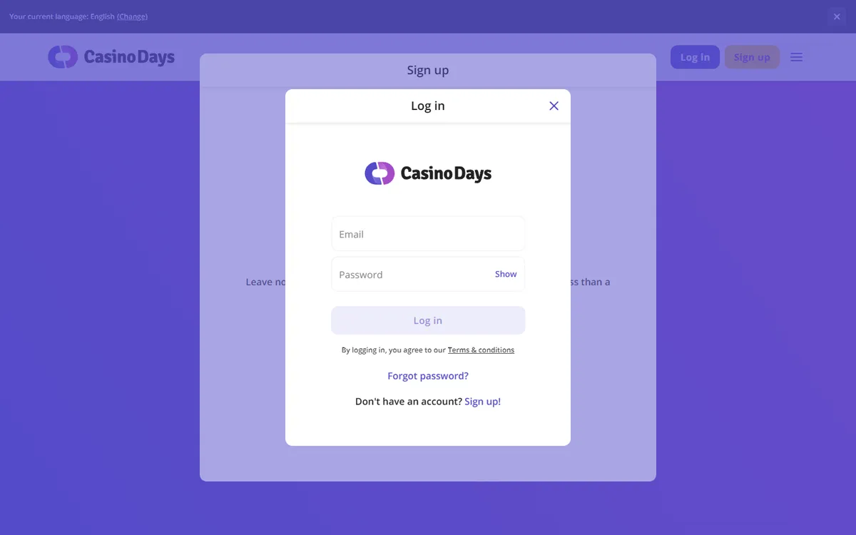 Casino Days — Sign-up, captured from Canada