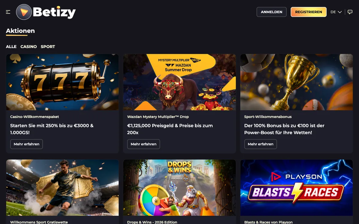 Betizy Casino — «Акции», снято из страны Германия