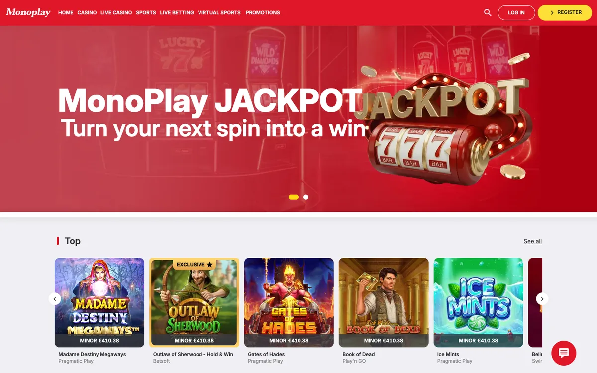 MonoPlay Casino — «Главная», снято из страны Канада