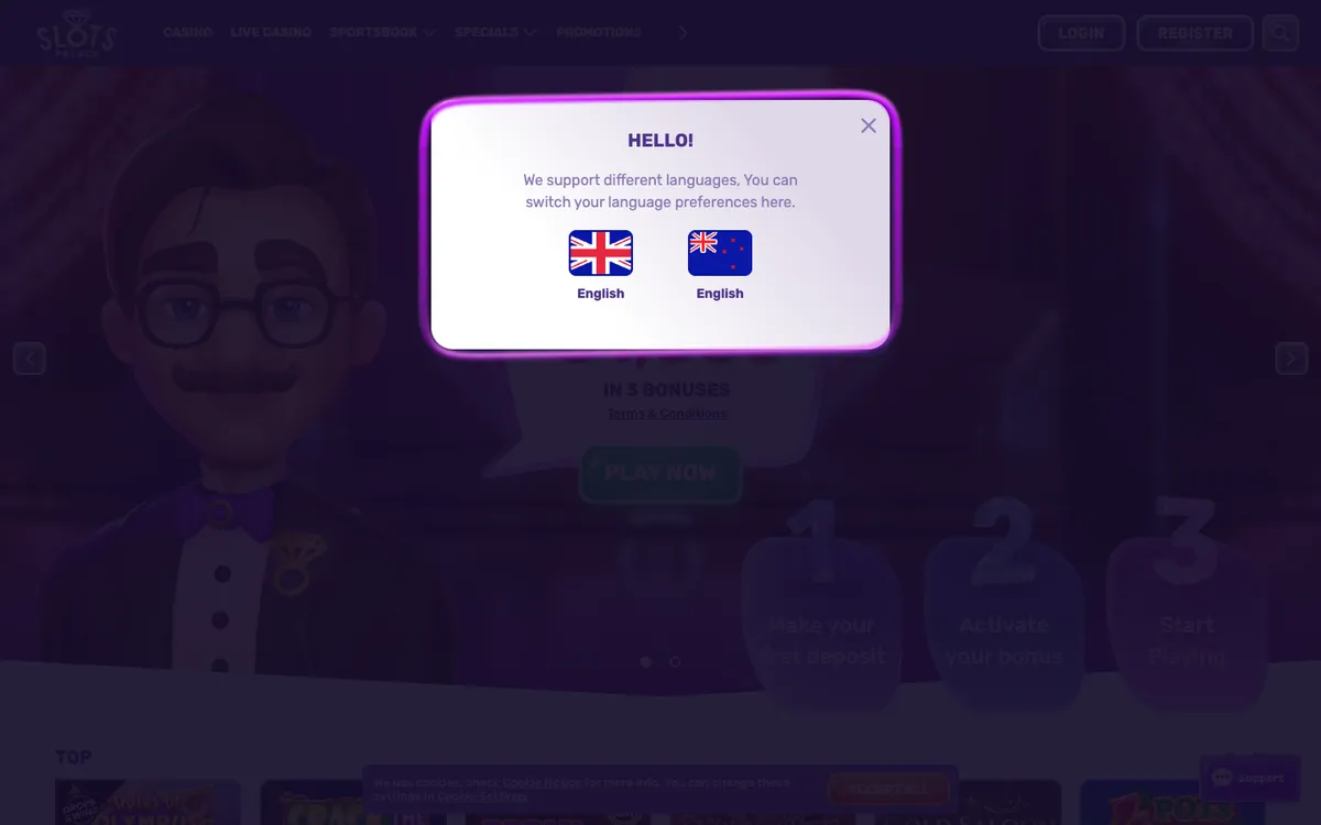 SlotsPalace Casino — Home page, captured from New Zealand