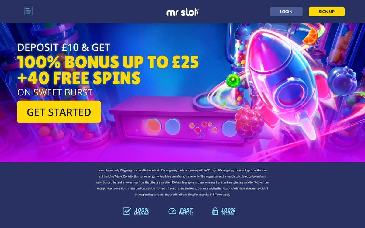 Mr Slot Casino — Home page, captured from United Kingdom