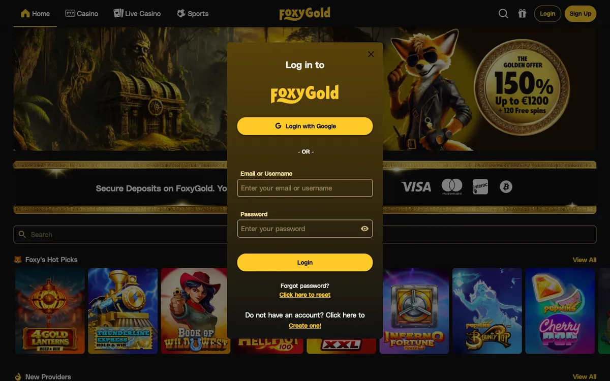 FoxyGold Casino — Sign-up, captured from Belgium