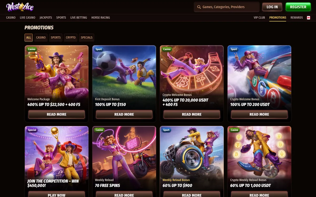 Westace Casino — Promotions, captured from Canada