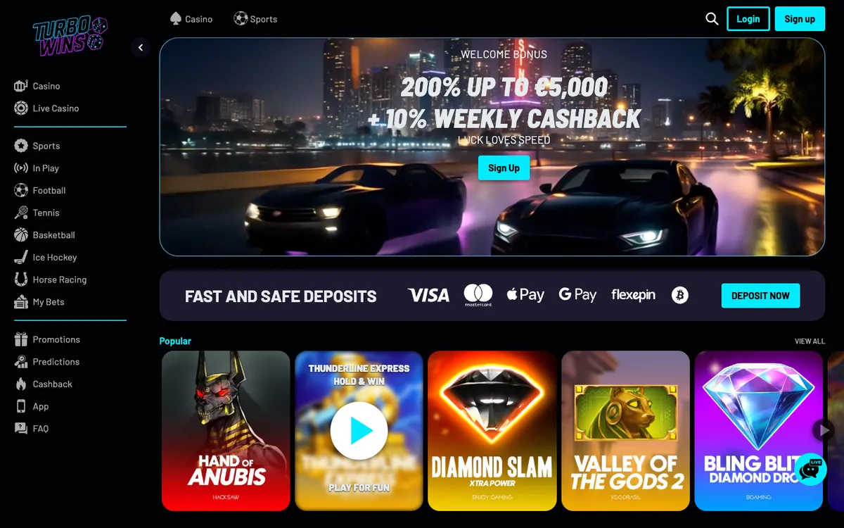 Turbo Wins Casino — Home page, captured from France