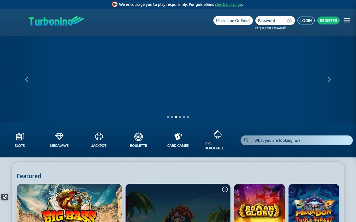 Turbonino Casino — Home page, captured from Canada
