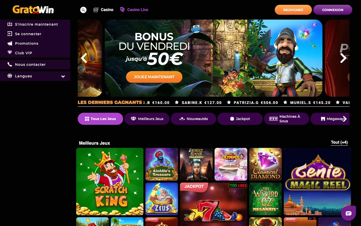 GratoWin Casino — Home page, captured from France