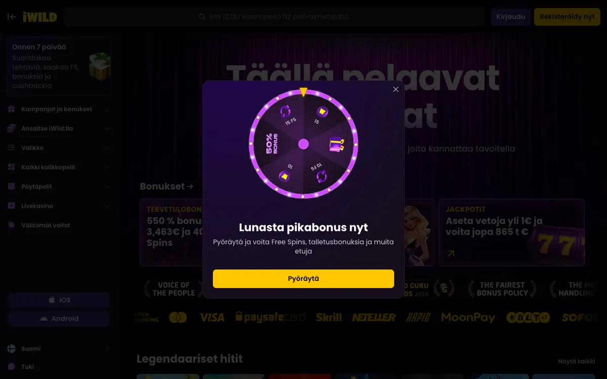 iWild Casino — Home page, captured from Finland