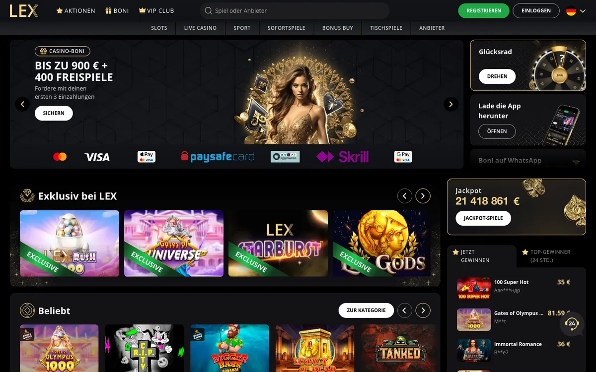 Lex Casino — Home page, captured from Austria