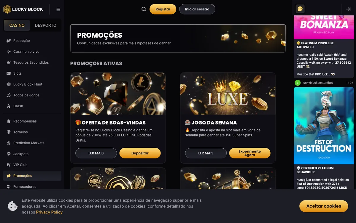 Lucky Block Casino — Promotions, captured from Brazil